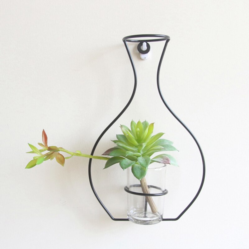Jarrón con marco de hierro de estilo nórdico, jarrón para colgar en la pared con plantas secas, bastidores para flores, botella DIY para decoración del hogar, floreros para decoración del hogar