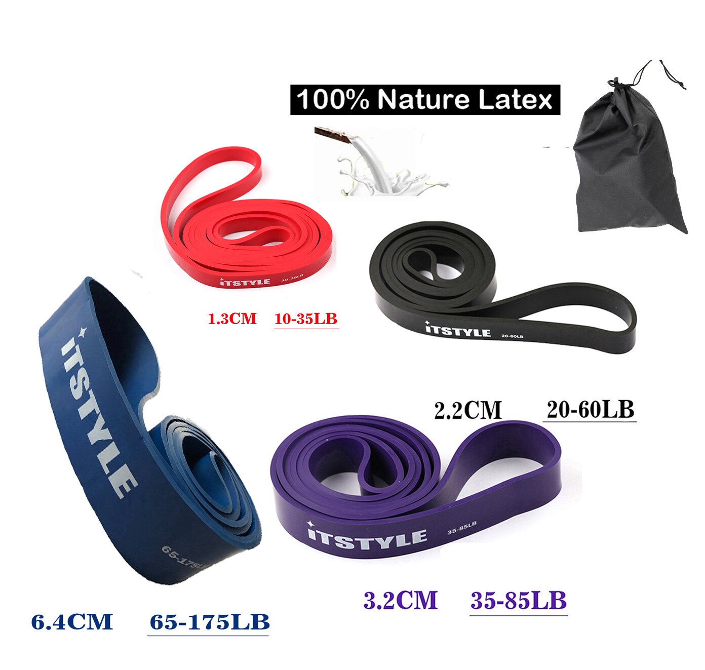 208cm modstandsbånd gummi pull up styrke muskler loop band fitness power expander 41 ": Latex sæt 4