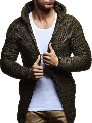 Man Knitted Cardigan Coats Men's Sweater Coat Solid Color Men's Sweater Hooded Sweaters Coats: Army Green / XXL