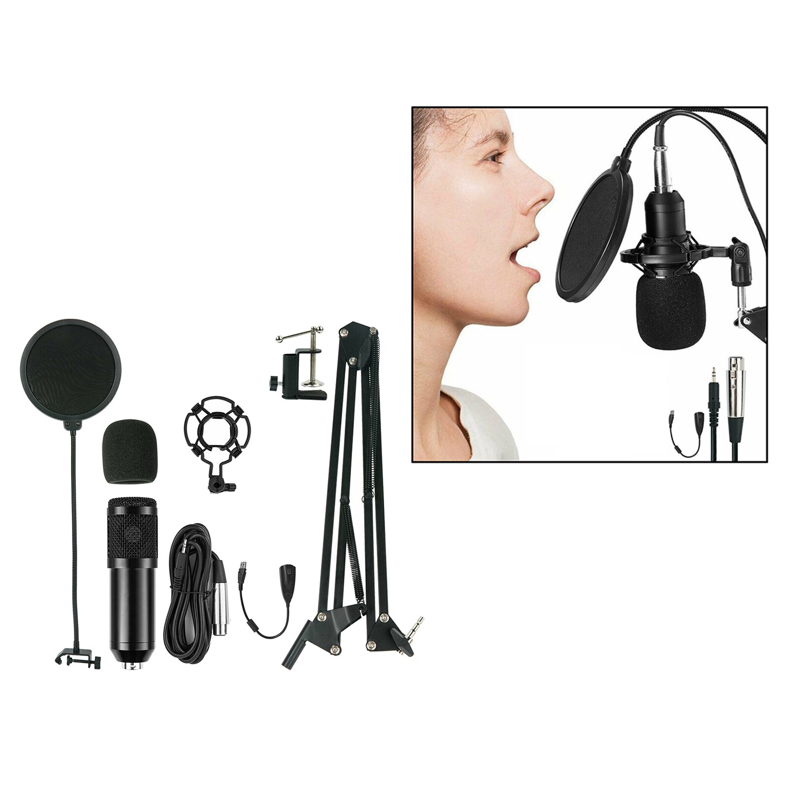 Broadcasting Studio Recording Condenser Microphone Kit PC Cardioid Mic with Arm