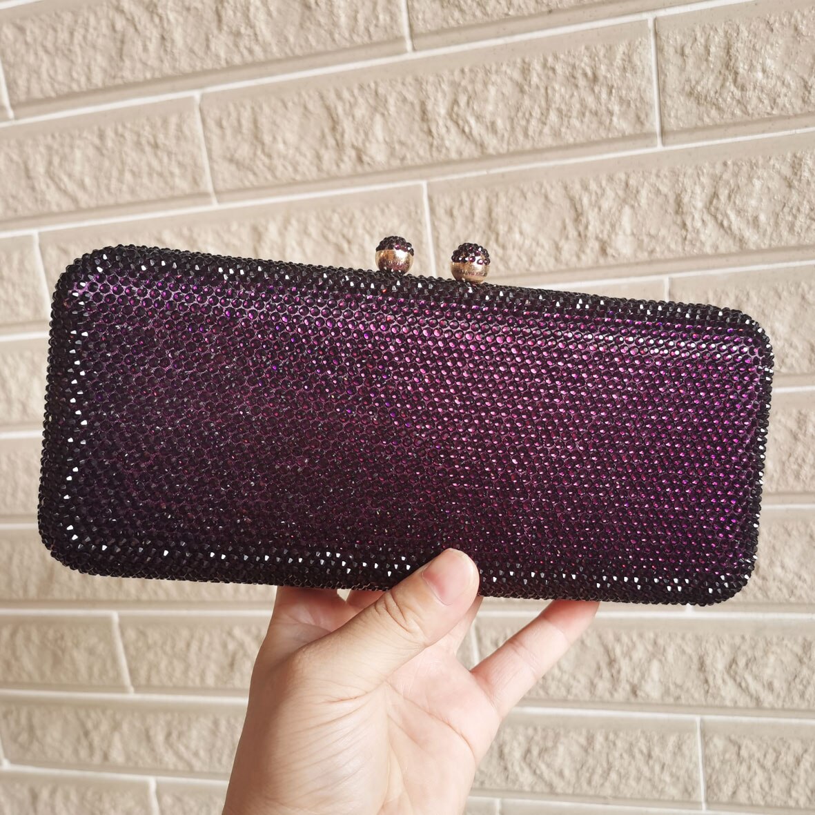 Navy Blue Crystal Party Wedding Bridal Clutch Bags Goedkoper Crystal Avondtassen Vrouwelijke Ketting Schoudertassen: Purple