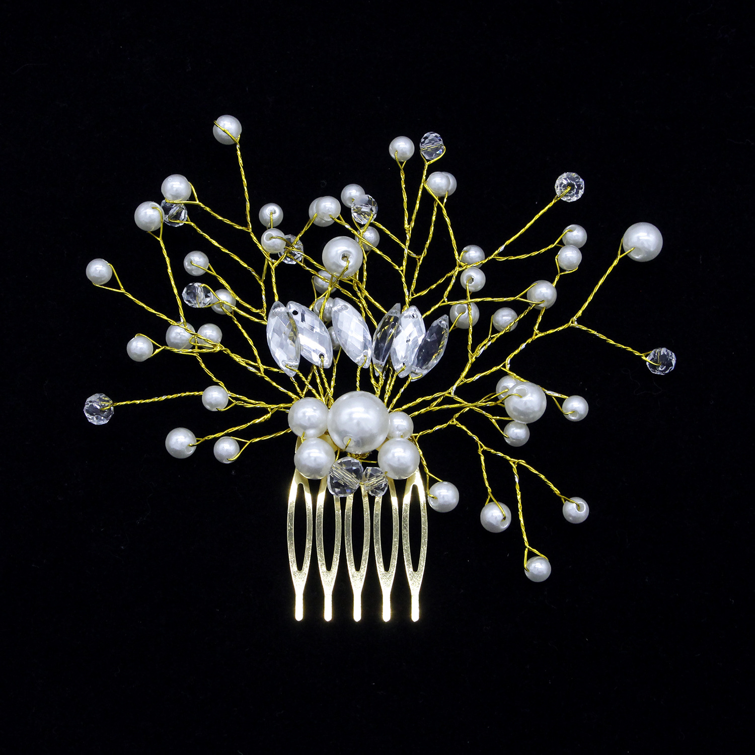Peineta de aleación de perlas para boda, joyería para niñas, horquilla hecha a mano, Tiaras nupciales, accesorio para el cabello de boda, de joyería: Bañado en rodio de imitación