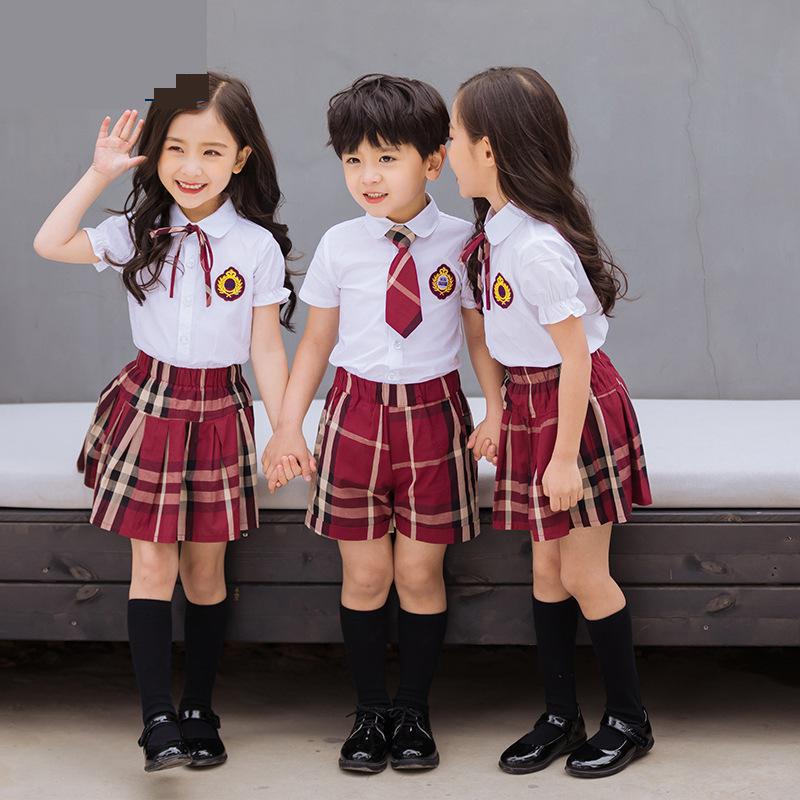 freundlicher Koreanische Schuluniform Für Primäbetreffend Kindergarten Jungen Girlsshort Hülse Shirt verrotten Karierten Felsen Kleiden Satz Chor Kostümich