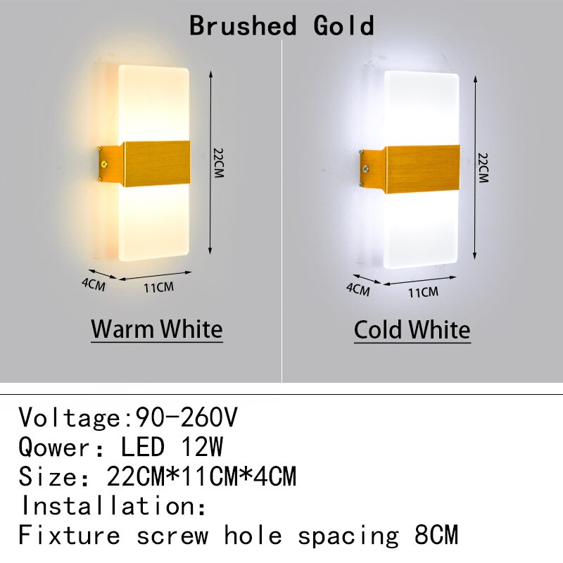 Mini 4/6/12/18W Led Acrylic Wall Lamp AC90-260V Long warm white Bedding Room Living Room Indoor wall lamp Bedroom Modern Simple