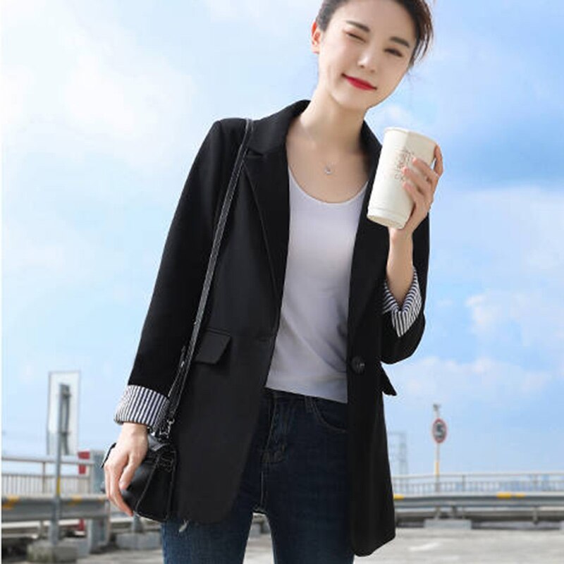 Chaquetas negras de para mujer, , de estilo coreano, para oficina, elegantes chaquetas P258