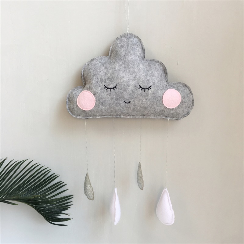 Colgante de gota de agua de nube de fieltro de viento nórdico , tienda de decoración para habitación de niños, accesorio de fotografía, colgante de pared: E