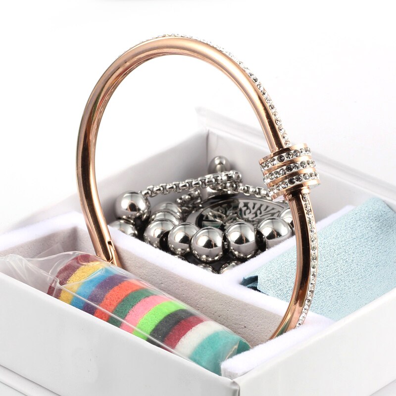 Mode Vrouwen 316 Rvs Rose Gold Kristallen Ronde Charm Armband Huwelijkscadeau