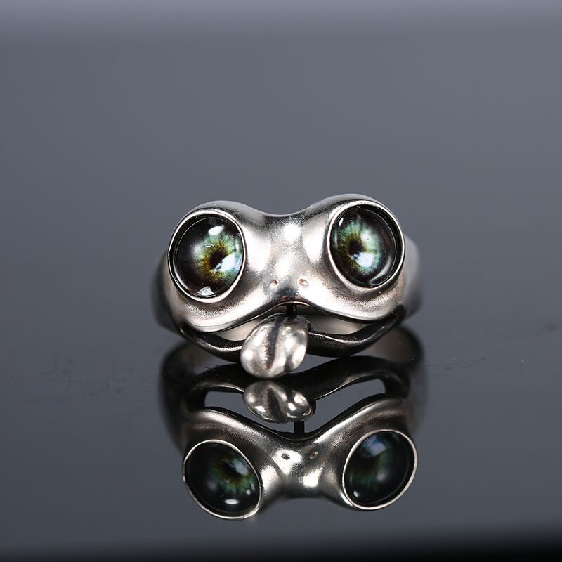 Niedliche froschringe mit herausgestreckter zunge für damen und mädchen, große froschaugenringe, verstellbare offene manschettenringe, Party-fingerringe, gotisch-schmuck, bague