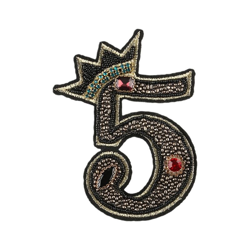 Parche de número 0-9, corona con cuentas de diamantes de imitación para coser/planchar en aplique, insignia, decoración DIY: 5