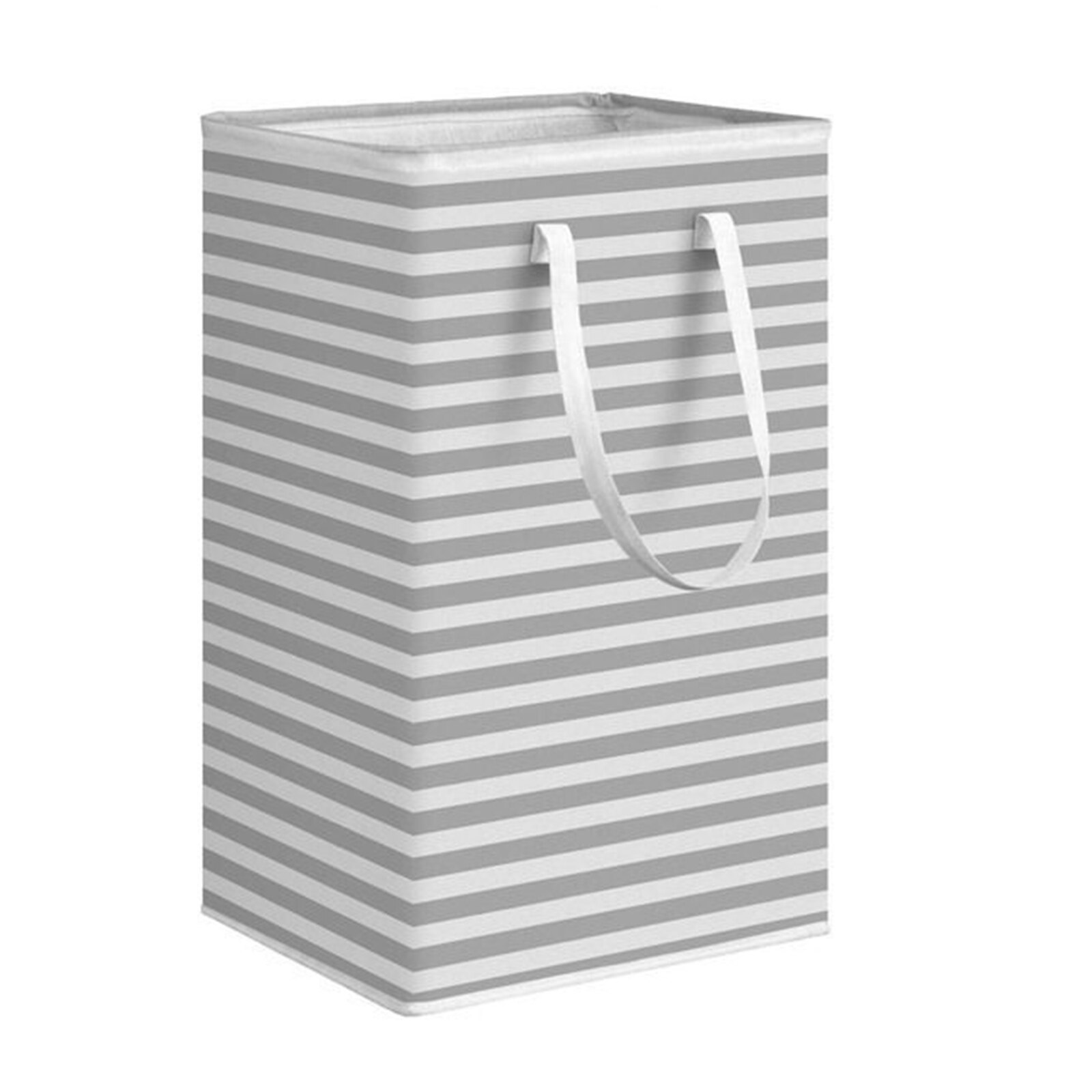 Newest Freestanding Laundry Hamper Horizontal Stripe Printing with Side Handles Clothes Storage: Light Grey