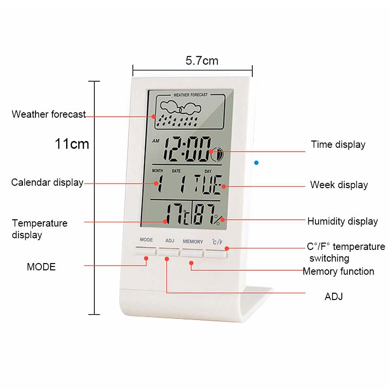 Thermometer Hygrometer Gauge Indicator Indoor/Outdoor Weather Station Automatic Electronic Temperature Humidity Monitor Clock