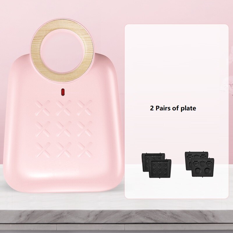 Máquina eléctrica para hacer el desayuno para sándwich, dispositivo antiadherente portátil para hornear Pan tostado, con enchufe de la UE/REINO UNIDO/AU/EE. UU., 220V: pink 2plates