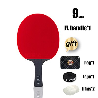 Loki 9 Ster Professionele Tafeltennis Racket Carbon Blade Pingpong Bat Ping Pong Paddle Met Hoge Kleverige Rubber Care Kit: Long handle