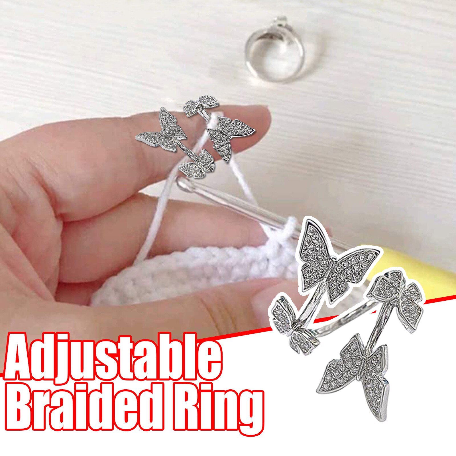1/2/5PC Adjustable Crochet Loop Knitting Tools Knitting Sewing Accessories Butterfly Handmade Knitted Ring Finger Wear Thimble