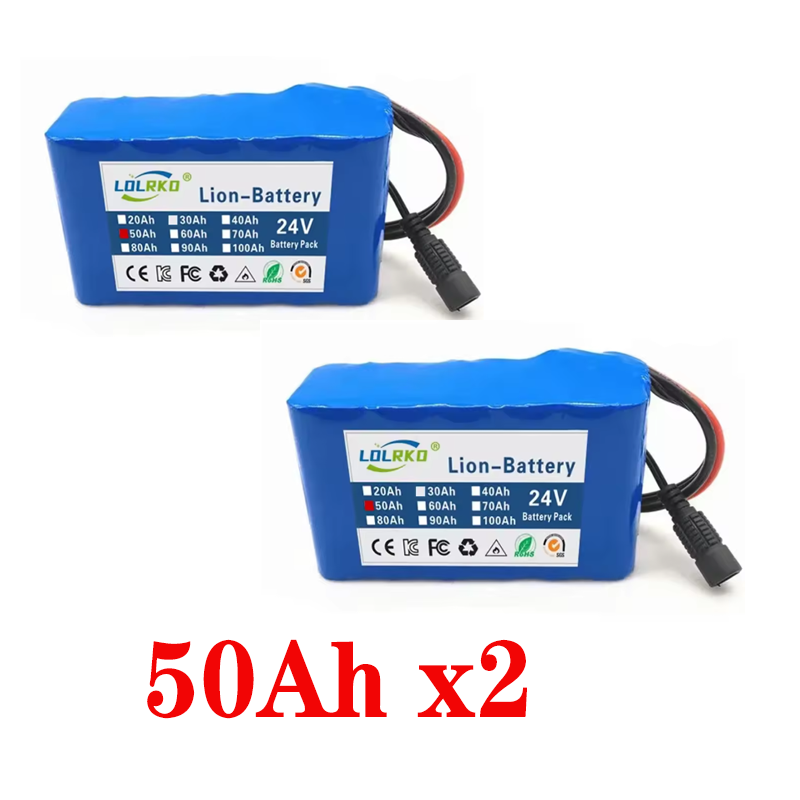 24V 50Ah 18650 Lithium Battery Pack - 6S2P 50000mAh Rechargeable Li-ion Battery with Fast Charger, Safe & Durable: Orange