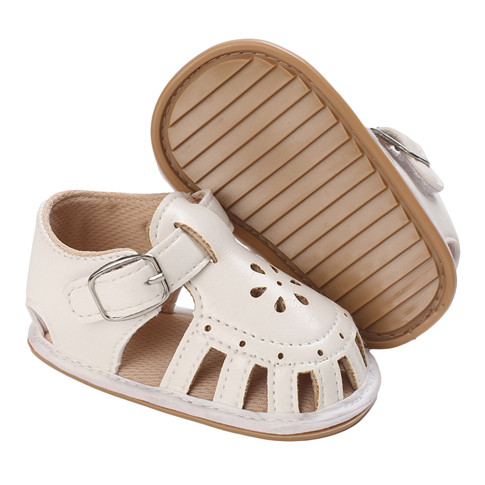 Baby-sommersandalen, einfarbig, mit lochmuster, schnalle zum aufkleben, weiche sohle, rutschfest