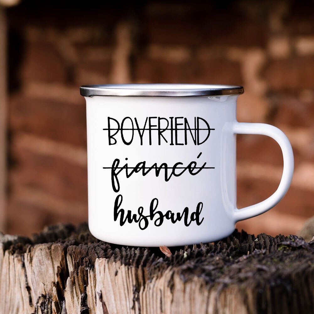 Kæreste forlovede kone & kæreste forlovede mand par emalje krus udendørs rejser camping bål kaffe vand kopper: Xh749-a015wh-8
