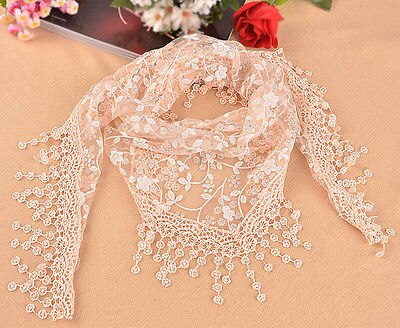 Women's Triangle Wrap Floral Women's Scarf Pure Laces Tassel Triangle Scarf Chiffon Stole Soft Scarves: Beige