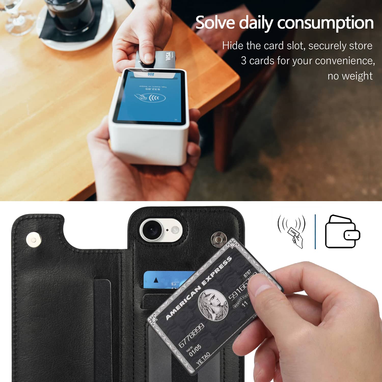For iPhone 16e Wallet Case With Card Holder, PU Faux Leather Kickstand Card Slots,Double Magnetic Clasp Durable Cover