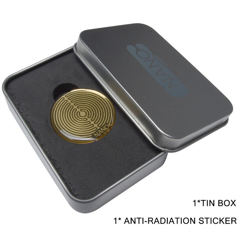 Hoge Negatieve Ionen Anti Straling Ronde Gouden Sticker Tegen Emf Scalaire Shield: Tin box