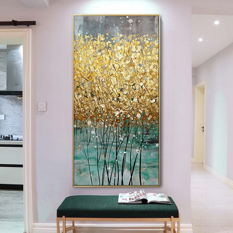 Cuadro de lienzo dorado abstracto de gran tamaño, pósteres con impresiones de Oro Verde, Cuadros de pared de lujo modernos para decoración del hogar y sala de estar