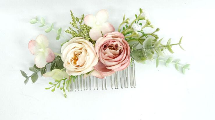 Nzuk Handgemaakte Bruiloft Haar Sieraden Bruids Haar Kam Dusty Rose Bloemen Hoofddeksel Accessoires Peigne Cheveux Mariage: 4