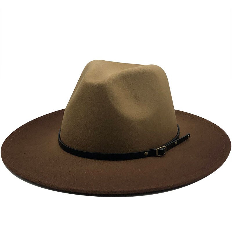 Sombrero Fedora de fieltro Trilby Vintage para hombre y mujer, de lana, con ala ancha, , azul real degradado, gorros de Jazz de invierno: coffe