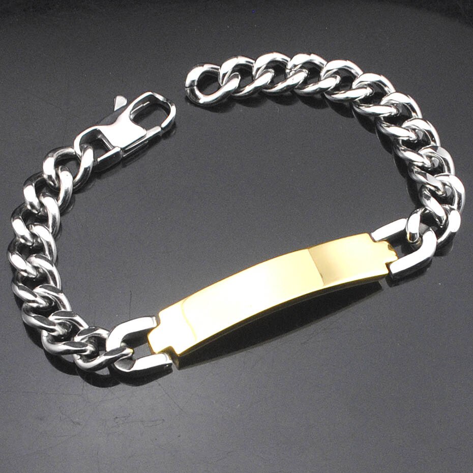 AMUMIU Factory Price Men's ID Bracelet 316L Stainless Steel Gold Color Bracelet For Men HZB003: Gold x Silver