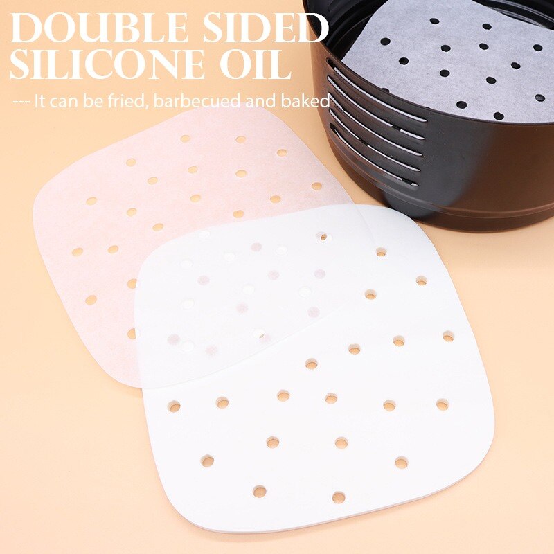100Pc/Bag Air Fryer Steamer Liners Premium Perforated Wood Pulp Papers Non-Stick Steaming Basket Mat Baking Utensils For Kitchen