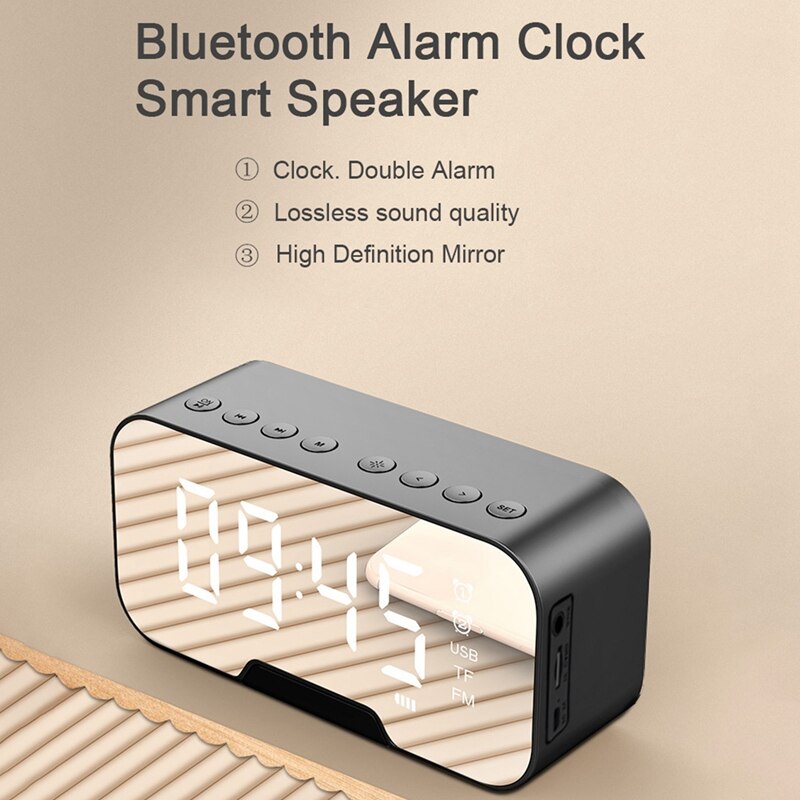 Draagbare led-spiegel digitale bluetooth-luidsprekers wekker  mp3 fm radio