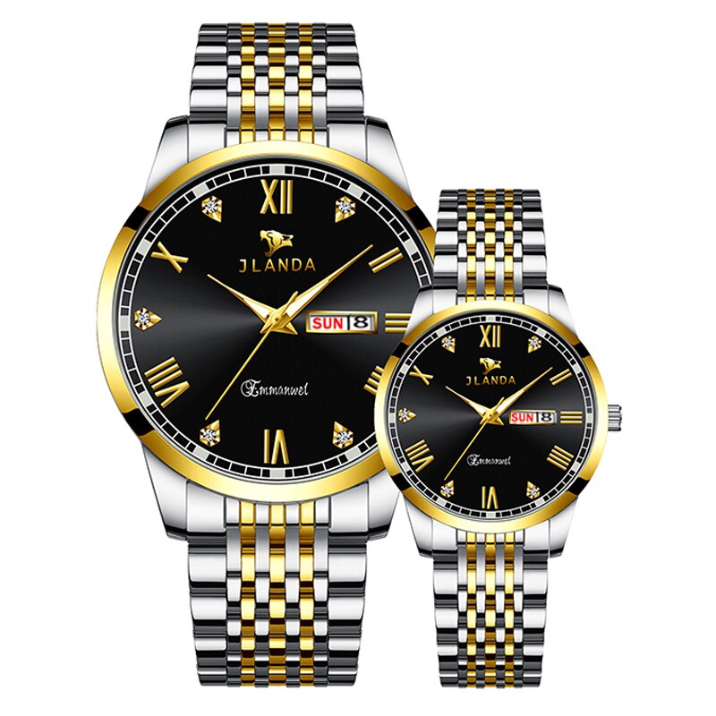 Reloj de lujo para parejas, relojes de pulsera de cuarzo dorados de , de acero inoxidable, analógicos, para mujeres y hombres