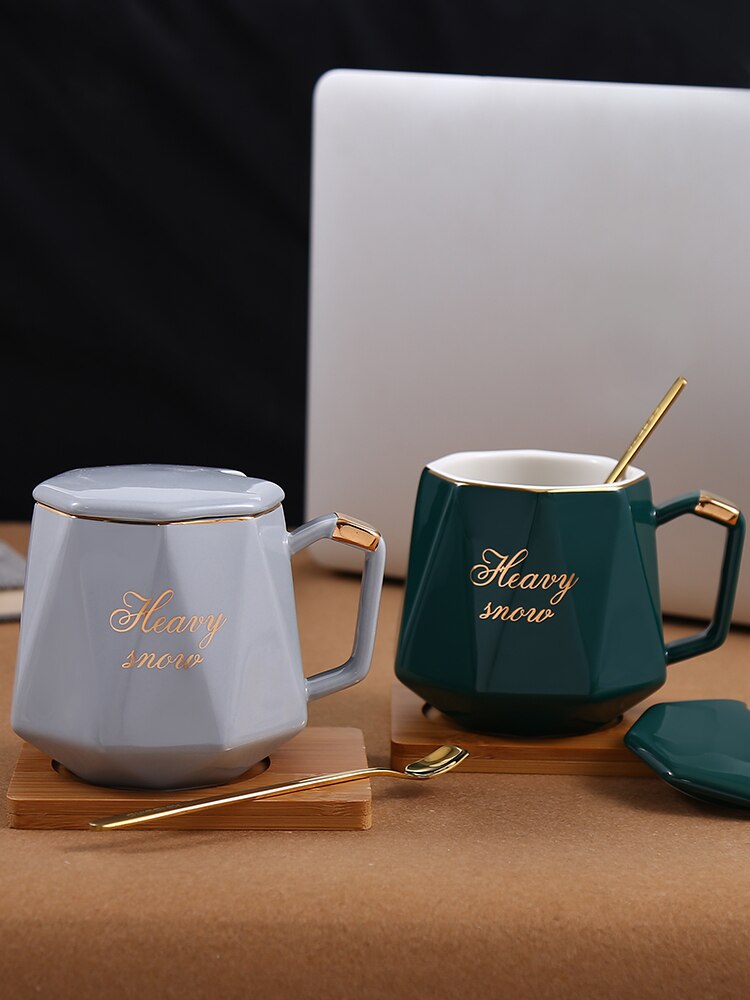 Gold Luxury Espresso Coffee Mugs Ceramic Reusable Mug Lid Coffeeware Canecas De Porcelana Travel Mug EA60MK