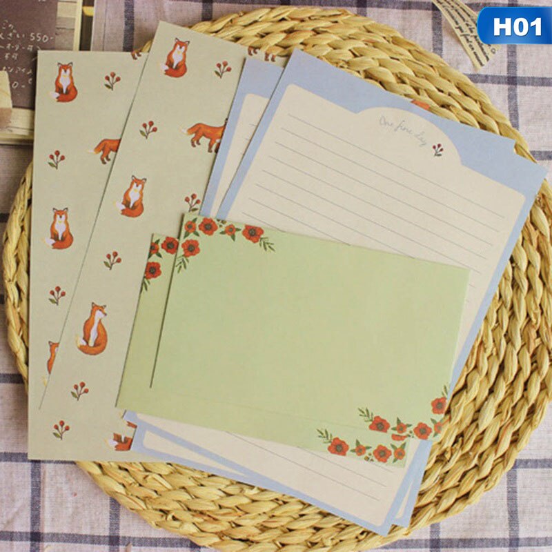Papeterie coréenne enfants enveloppe finement fleur Animal lettre Pad ensemble papier lettre + enveloppes ensembles papier à écrire: H01