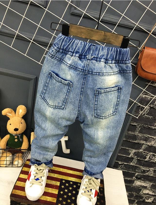 Pantalones vaqueros rasgados para niños, niños y niñas con el mismo patrón de letras, jeans de adecuados para niños de 2 a 7 años