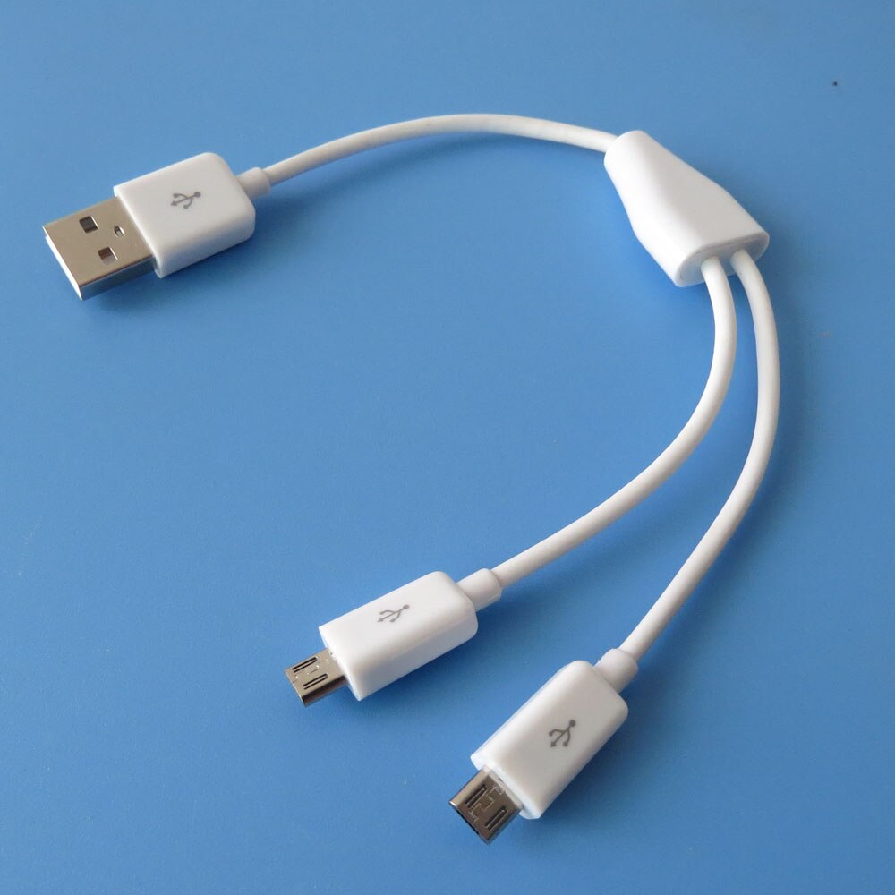 Cable divisor Micro USB Dual, 20cm, 2 dispositivos de alimentación,: Blanco