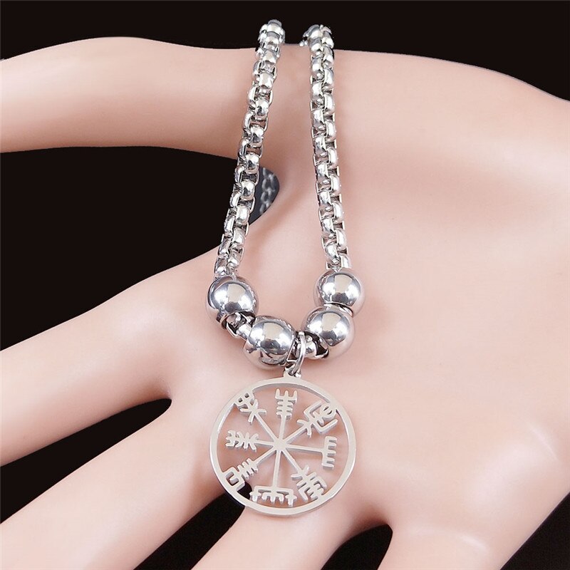 Wikinger-kompass-halskette mit vegvisir-motiv, herren-armbänder aus edelstahl, nordische runen, odin-armbandanhänger, keltischer ethno-schmuck,  b3543 03