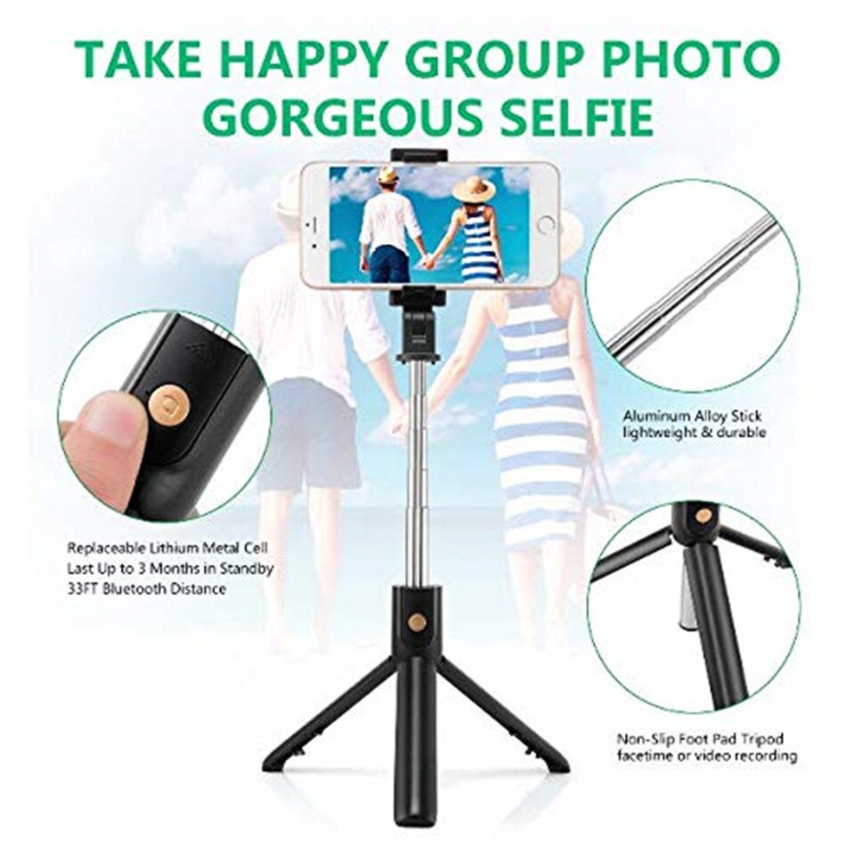 Trípode con Bluetooth para teléfono móvil, palo de Selfie, soporte monopié para iPhone 7, 8 X, XR, XS, XI, Huawei, P30, Xiaomi, Samsung