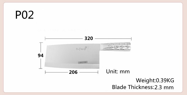 Freies SBZ Volle Edelstahl Küche Dual-verwenden Hacken Knochen schneiden Fleisch Messer Gemüse Hackmesser Kochen Koch Multi-verwenden Messer: P02 206x94 mm