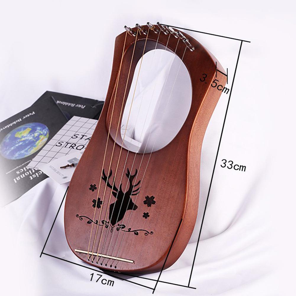7 Strings Harp Lyre Strings Instrument Reindeer Pattern Mahogany Wood 7 Tone C Key Stringed Instruments for Music Lovers