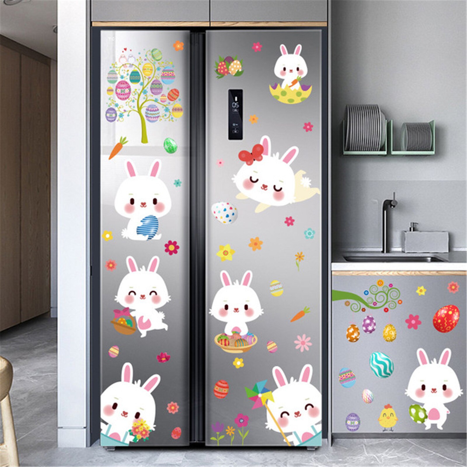 Cute Bunny Rabbit Wall Stickers For Kids Room Baby Nursery Wall Decals Pink Flower For Girl Room Home Decoration #T2P