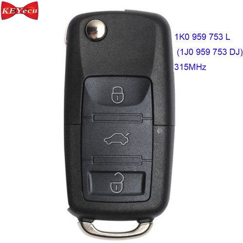 Keyecu Voor Volkswagen Beetle Bora Golf Voor Jetta Passat Sharan Afstandsbediening Sleutelhanger 315Mhz 1K0 959 753L, 1J0 959 753 Dj