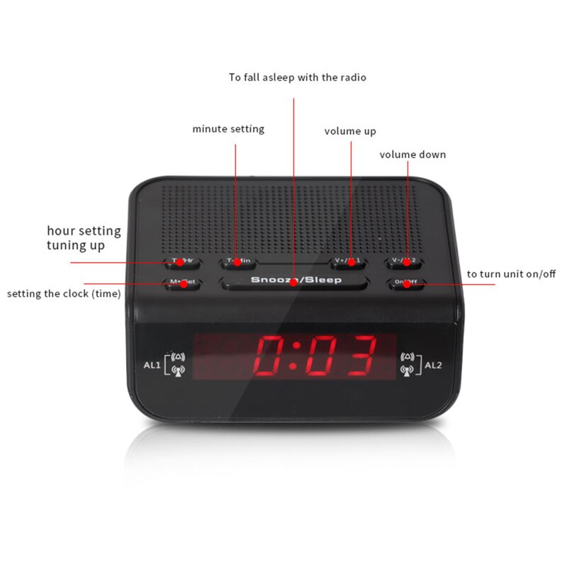 Digital LED Alarm Clock Radio Modern Red LED Time Display Clock FM Radio Dual Alarm Buzzer Snooze Sleep Radio AC EU Plug