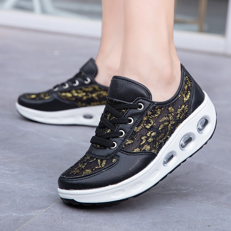 Women Slimming Swing Sneakers Height Increasing Platform Toning Shoes Woman Breathable Single Fitness Shoes Air Cushion Sneakers