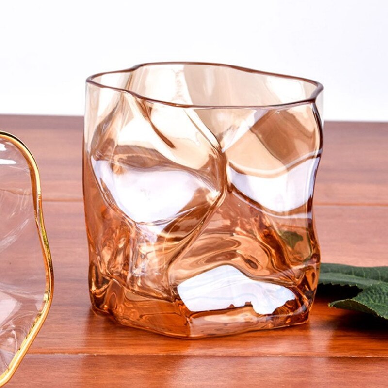 350ml uregelmessige blyfrie glass whiskyglass varmebestandige husholdnings fargerike gullkant glass kopp spritglass vinutstyr