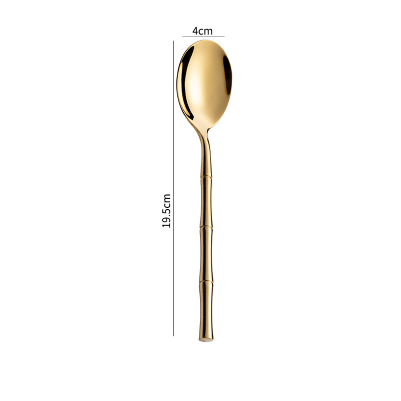 Fypo – ensemble de couverts créatifs avec manche en bambou, vaisselle occidentale en acier inoxydable 304, couverts à Steak, couteau, fourchette, cuillère, vaisselle: Golden-Dinner Spoon