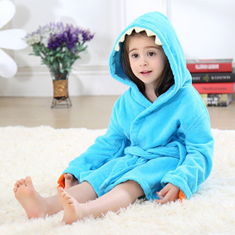 LZH Cartoon Children Robe Cotton Baby Bathrobe Long Sleeve Hooded Pajamas Kids Bath Robe Lovely Animal Boy Girls Robes Clothes: Navy blue / S (1-3Y)