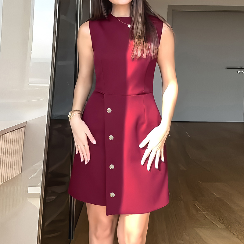 Freizeit Ärmelloses A-linie Kurzes Kleid Mit Hoher Taille sexy O Nacken Schlank Büro Kleid Frauen Einfarbig Geschmack Unregelmäßigen Party Kleid