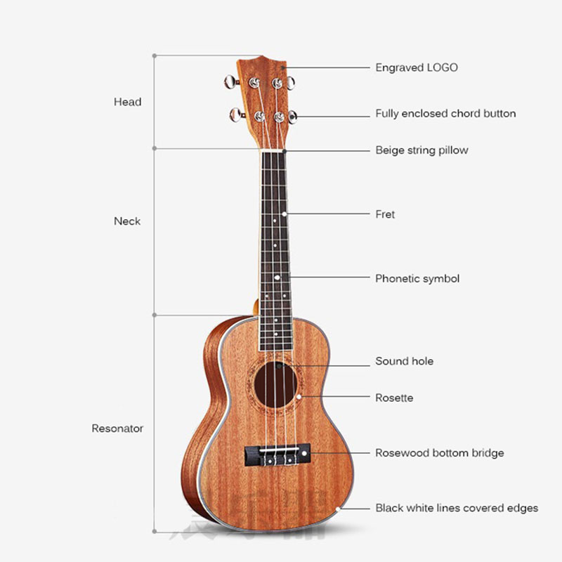 Ukulele Hawaii Four String Guitar Small Portable Beginners Musical Instrument Factory /40