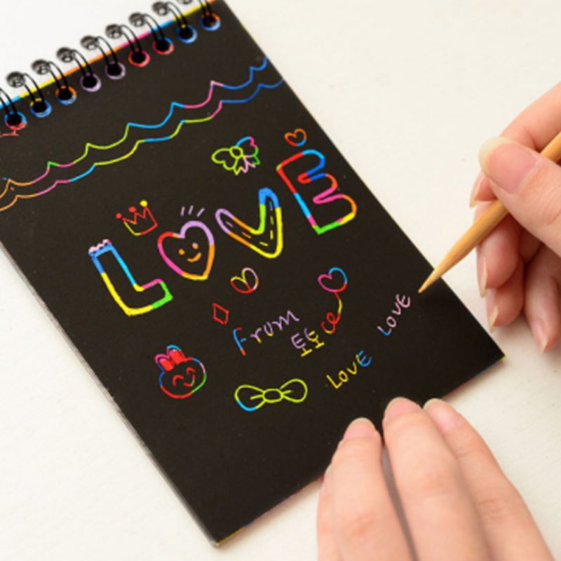 Kids DIY Scratch Art Notebook Kinderen Leren Tekening Educatief Speelgoed Cartoon Magic Pad Coloring Schets Boek 10x14 CM