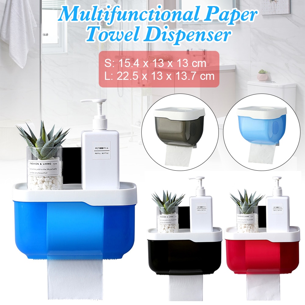 Håndklædedispenser til badeværelset, vægmonteret, stænktæt papirrulleholder med flap top , 2 størrelser